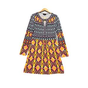 Hale Bob Tunic Dress Mixed Print Colorful Eclectic Artsy Boho Long Sleeve Sz L